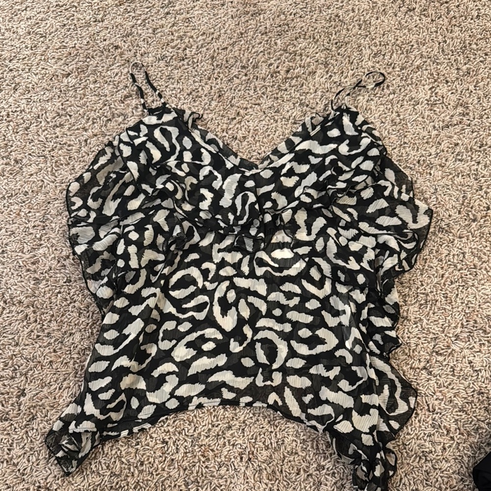 Zara Black and White Ruffled Camisole Top